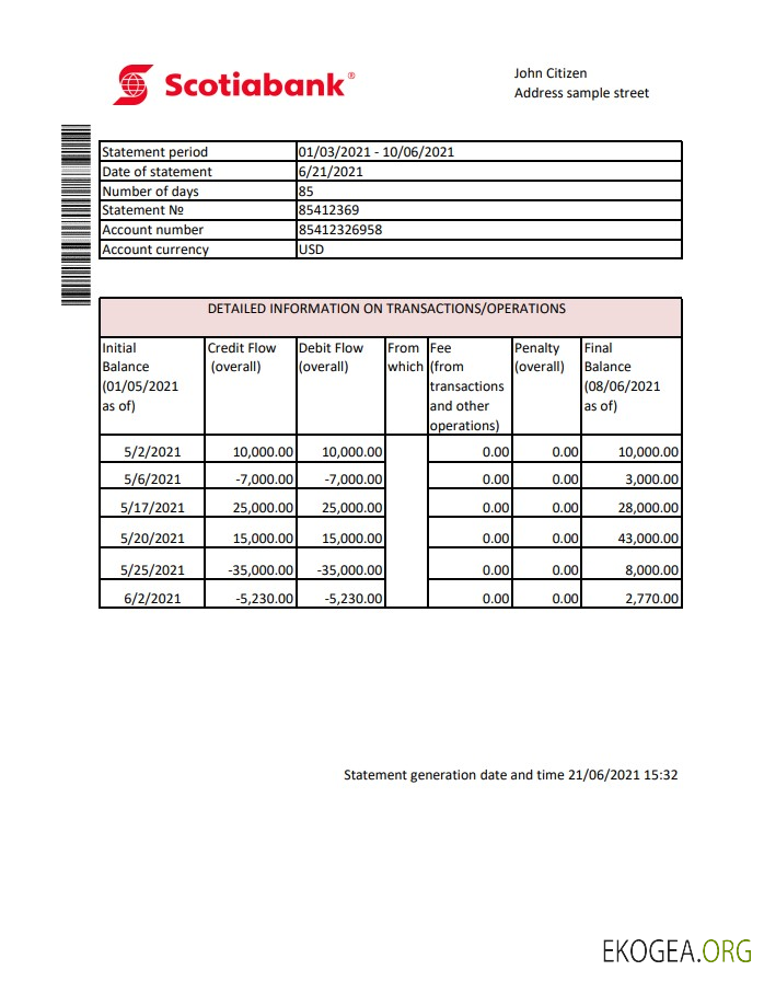 Modèle de relevé bancaire de la Banque Scotia de Hong Kong facile à remplir au format Excel et PDF